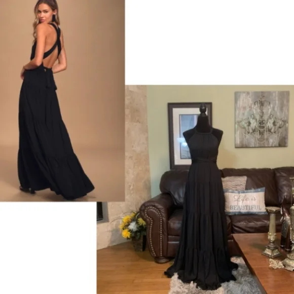 LULUS | Black Convertible Halter Maxi Dress M NWT - Picture 5 of 14